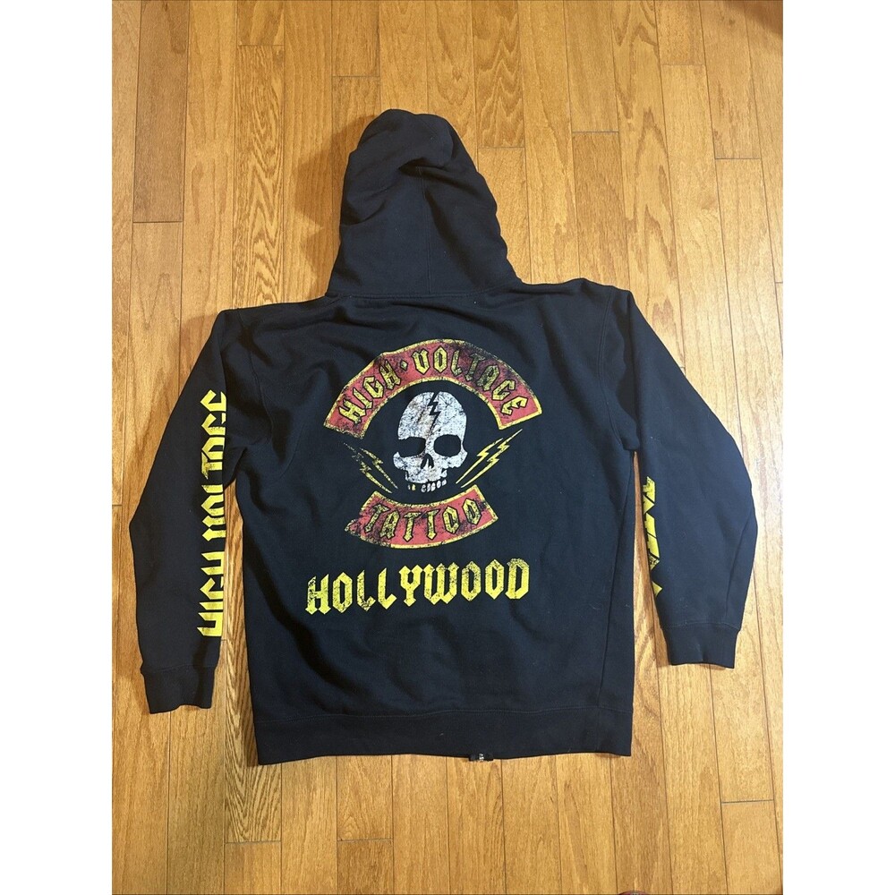 High Voltage Tattoo Hollywood CA Skull Graphic Hoodie Size L